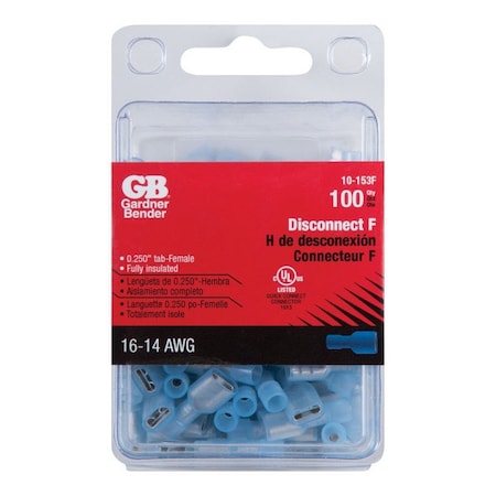 Gardner Bender Gardner Bender 16-14 Ga. Insulated Wire Female Disconnect Blue 100 pk 10-153F